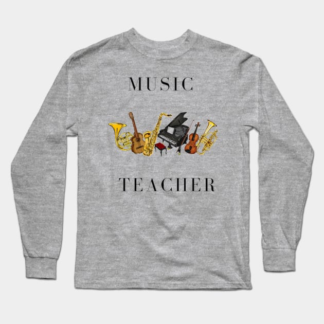 Music Teacher Instrument piano violin trumpet guitar Long Sleeve T-Shirt by Musician Gifts